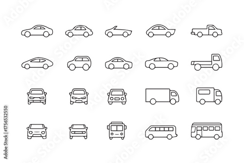 black and white vehicle icon pack automotive silhouettes sedan suv pickup van bus convertible minimalist vector files