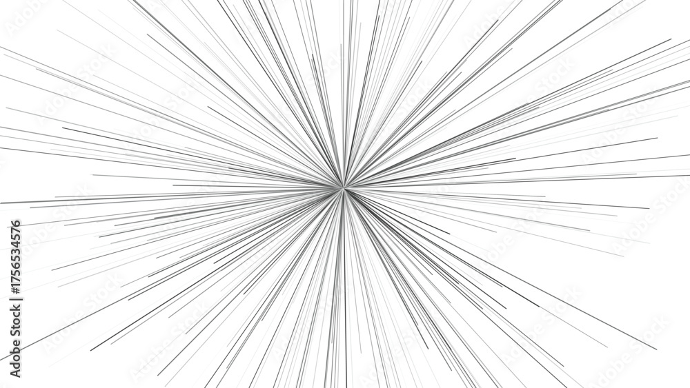 Obraz premium Monochrome radial burst lines, converging from the center, creating dynamic energy effect, minimal abstract background, perfect for modern graphic design