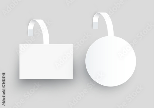 Advertising wobbler mockup dangler vector round design. Adhesive shelf wobbler blank circle sticker