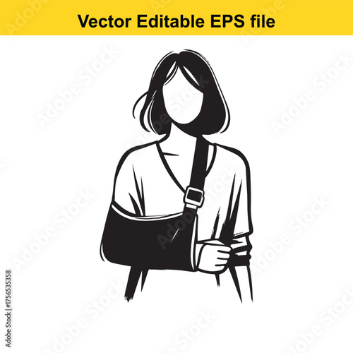 illustration of a woman with a broken arm in a sling
