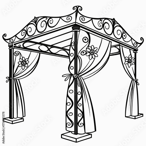 Draped Gazebo Icon - Black and White Vector Illustration.

