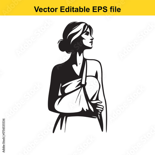vector art of artistic depiction of a woman with her arm in a sling