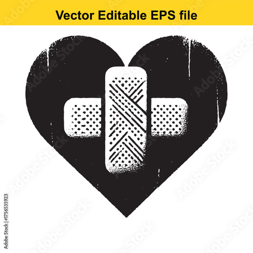 vector art of black heart with three bandaids