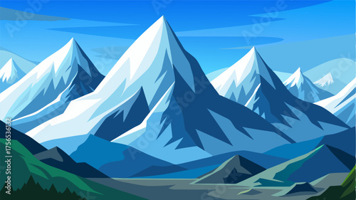 A pristine landscape of snowcapped mountains undisturbed by human touch.