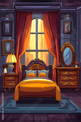 Cozy Bedroom Interior with Warm Lighting and Elegant Furniture