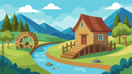 A peaceful watermill in the heart of the countryside its wooden bridges and intricate water channels adding to its quaint appeal.