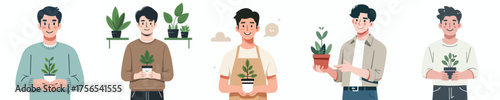 vector man holding a small pot of plants