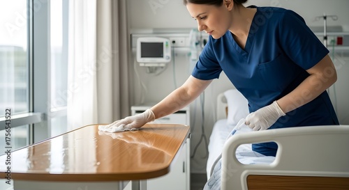 Dedicated Healthcare Professional Cleaning Hospital Room for Patient Safety.