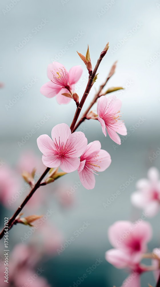 Obraz premium Delicate sakura branch in bloom - nature's poetic springtime display for art and decor