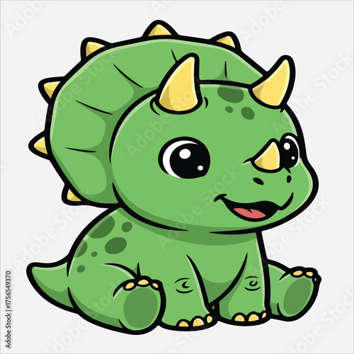 Adorable Cartoon Triceratops with Yellow Horns and Spikes Smiling Happily.