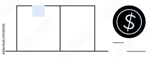 Geometric rectangles with a highlighted segment alongside a coin icon suggesting monetary themes. Ideal for finance, investment, savings, organization, minimalism, modern design, and balance. Simple