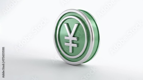 3D Render of Japanese Yen Coin on White Background.