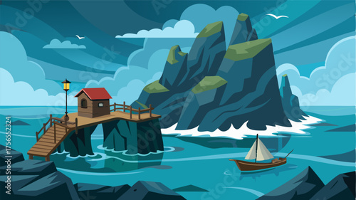A rocky inlet sheltering a small fishing harbor from the powerful swell of the open ocean.