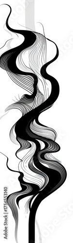 Abstract Black Fluid Wave on White, in Studio, for Background, Wallpaper, Design