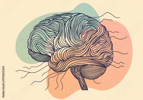 Abstract brain illustration, mind concept. Isolated, neutral background. Education