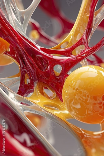Abstract Colored Web with Spheres; background gray; for science/tech illustration
