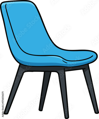 Modern blue chair with black legs simple furniture design vector illustration for interior decoration and seating comfort 