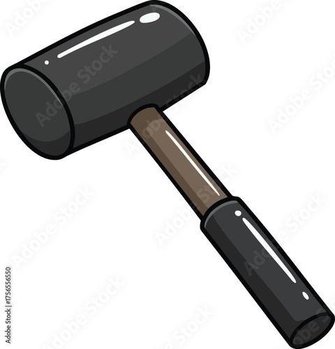 Rubber Mallet Tool for Construction and Crafting with Black Head and Handle Grip Vector Illustration 