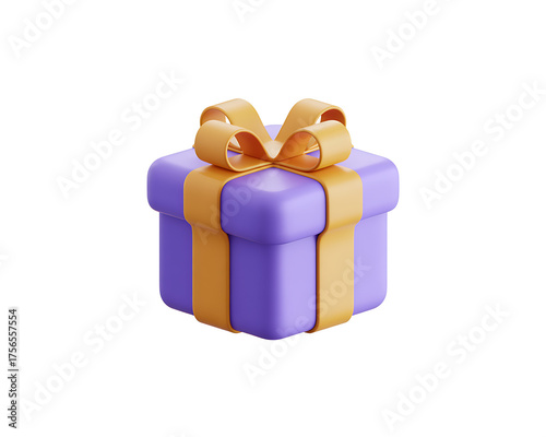 A 3d rendered gift box with a golden ribbon and bow on a black background