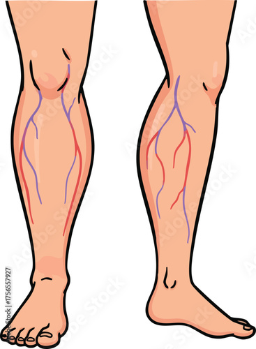 Human legs with visible veins medical vector illustration of vascular anatomy and circulatory system details 