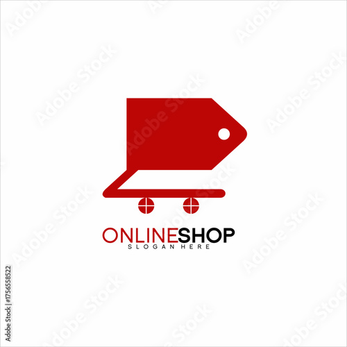 Online store identity logo design with label and shopping cart concept.