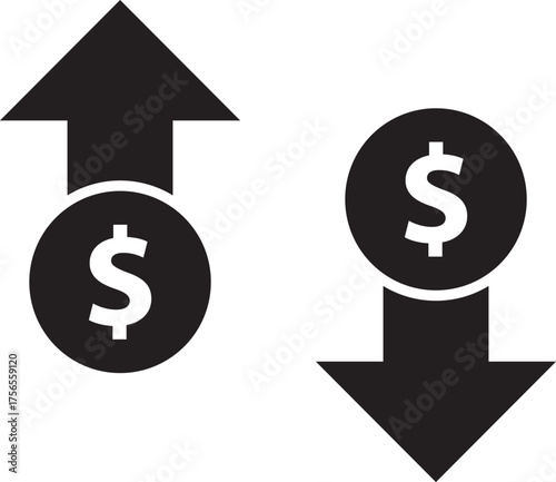 Financial Fluctuation Dollar Up and Down Icons