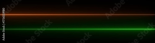 Green and Orange Laser Beams Extending Horizontally Across a Dark Background with Contrasting Glows light. 4K Video Animated