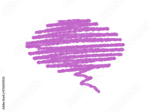 Crayon sketch speech bubble box with chat message and memo balloon form in playful style. Conversation icon and chat box create a bright communication symbol. Abstract pink element with soft pastel