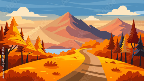 A picturesque trail that leads you through colorful autumn foliage and up to a breathtaking lookout point with sweeping views of the mountains.