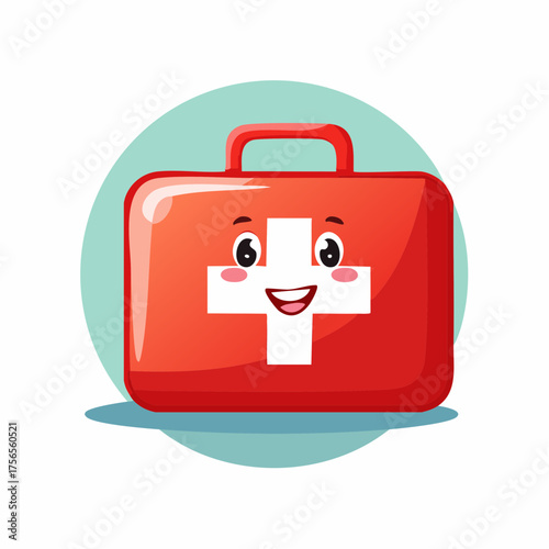 Cute first aid kit character for healthcare promotions, emergency preparedness campaigns, medical education materials, and children's safety initiatives