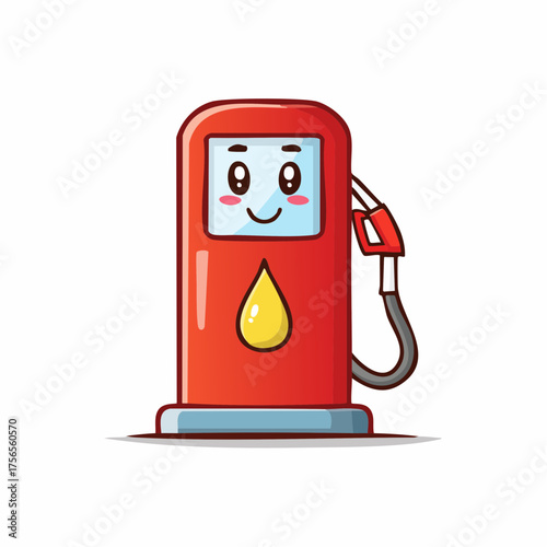 Adorable cartoon gas pump character with happy face, perfect for fuel industry promotion, kids' learning materials, or creative energy concepts