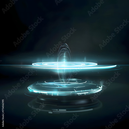 HUD circle interfaces Blue hologram button. Digital data network protection