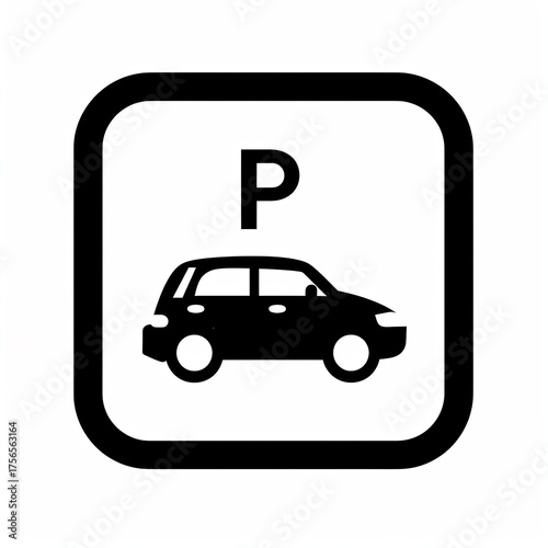 Car Parking Sign Isolated Vehicle in Bay, Empty Space for Transport, Graphic
