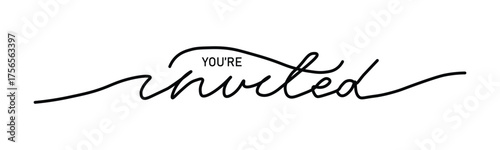 Elegant 'You're Invited' Calligraphy Script Design for Invitations, Greetings, and Announcements Vector Illustration on Checkered Backdrop