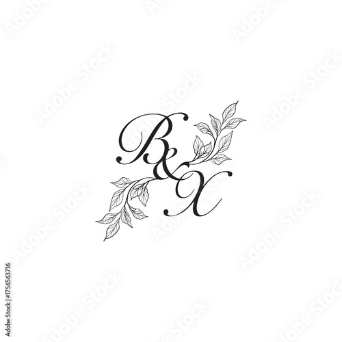 caligraphic style monogram luxury black logo design BX wedding initial concept alphabet letter