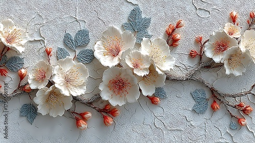 Elegant vintage embossed botanical panel high resolution picture