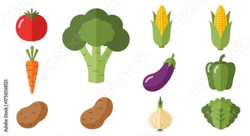 Colorful simplified vegetable graphics arranged in an even pattern on a white background