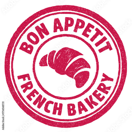 Bakery logo, rubber stamp showcasing a croissant design for a French bakery called Bon Appetit