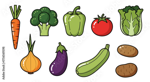 Vegetable assortment carrot broccoli pepper tomato lettuce onion eggplant zucchini and potatoes