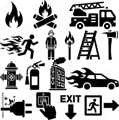 Fire Safety and Emergency Icons Set