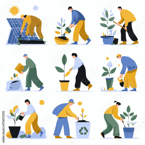 People planting trees ecology illustration