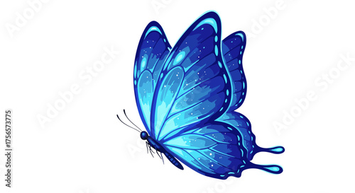 Magical Glowing Blue Butterfly Enchanting Transformation Symbol Isolated Transparent Background