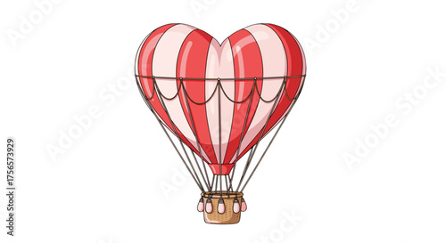 Romantic Heart Shaped Hot Air Balloon Adventure Expressing Love and Travel Dreams Isolated on Transparent Background