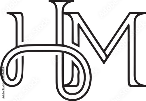 Minimalist HM monogram logo – black-and-white silhouette of intertwined letters “H” and “M” with bold curves and symmetry for branding, initials, and modern graphic design.