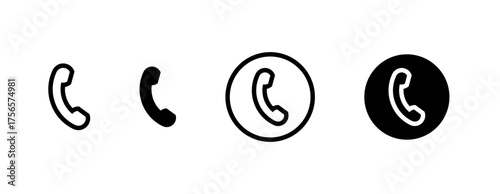 Call icons, Phone handset icons in outlined and filled circle styles, Phone icon set, Telephone call sign, Phone call icon set, Contact us icons, Vector illustration.