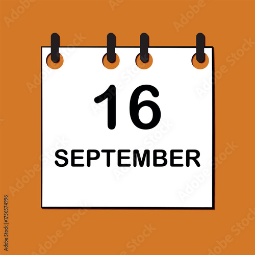 September 16. Daily Calendar icon for design. Simple design for business brochure, flyer, print media, advertisement. Easily editable.