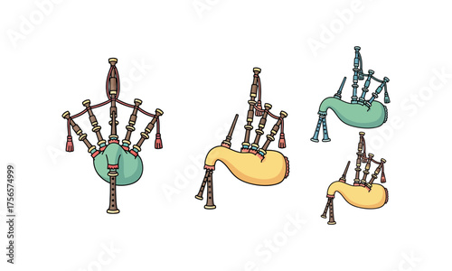 Traditional Celtic Wind Instruments Illustration Collection