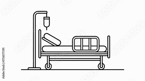 Empty hospital bed with an IV drip, symbolizing care and medical treatment