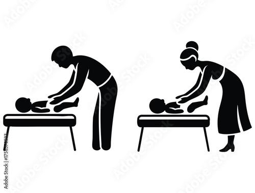 Baby care room sign vector illustration isolated on white background man and woman changing diaper restroom icon perfect for public facility design use