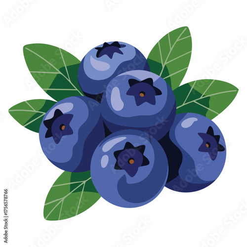 Blueberry with leaves concept sweet and juicy berry natural organic product healthy eating vitamins poster or banner cartoon flat vector illustration